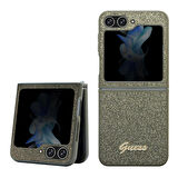 Galaxy Z Flip 5 Uyumlu Kılıf Guess Orjinal Lisanslı Yazı Logolu Glitter Flakes Kapak Haki