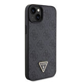 iPhone 15 Uyumlu Kılıf Guess Orjinal Lisanslı PU Deri Taşlı Üçgen Logo 4G Desenli Strass Kapak Siyah