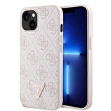 iPhone 14 Uyumlu Kılıf Guess Orjinal Lisanslı PU Deri Taşlı Üçgen Logo 4G Desenli Kapak Pembe