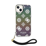 iPhone 15 Plus Kılıf Guess Orjinal Lisanslı Yazı Logolu Askı İpli Holografik Glitter Peony Siyah