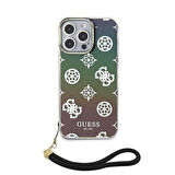 iPhone 15 Pro Kılıf Guess Orjinal Lisanslı Yazı Logolu Askı İpli Holografik Glitter Peony Siyah