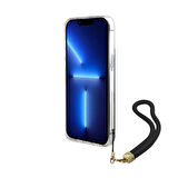 iPhone 15 Pro Kılıf Guess Orjinal Lisanslı Yazı Logolu Askı İpli Holografik Glitter Peony Siyah