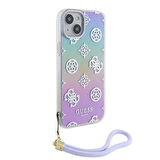 iPhone 15 Plus Kılıf Guess Orjinal Lisanslı Yazı Logolu Askı İpli Holografik Glitter Peony Mor
