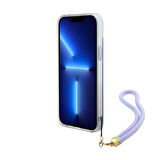 iPhone 15 Plus Kılıf Guess Orjinal Lisanslı Yazı Logolu Askı İpli Holografik Glitter Peony Mor