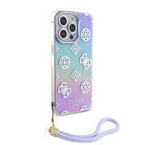 iPhone 15 Pro Max Kılıf Guess Orjinal Lisans Yazı Logolu Askı İpli Holografik Glitter Peony Mor