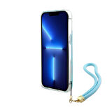iPhone 15 Pro Max Kılıf Guess Orjinal Lisans Yazı Logolu Askı İpli Holografik Glitter Peony Turkuaz