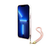 iPhone 15 Pro Max Kılıf Guess Lisanslı Desenli Yazı Logolu Askı İpli Holografik Glitter Peony Pembe