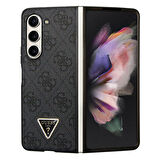 Galaxy Z Fold 5 Uyumlu Kılıf Guess Orjinal Lisanslı PU Deri Taşlı Üçgen Logo 4G Desenli Strass Siyah