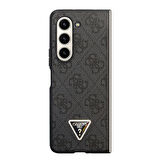 Galaxy Z Fold 5 Uyumlu Kılıf Guess Orjinal Lisanslı PU Deri Taşlı Üçgen Logo 4G Desenli Strass Siyah