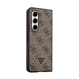 Galaxy Z Fold 5 Kılıf Guess Orjinal Lisanslı PU Deri Taşlı Üçgen Logo 4G Desenli Strass Kahverengi