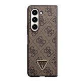 Galaxy Z Fold 5 Kılıf Guess Orjinal Lisanslı PU Deri Taşlı Üçgen Logo 4G Desenli Strass Kahverengi