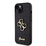 iPhone 15 Uyumlu Kılıf Guess Orjinal Lisanslı 4G Büyük Metal Logolu Glitter Kapak Siyah