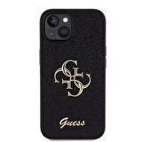 iPhone 15 Uyumlu Kılıf Guess Orjinal Lisanslı 4G Büyük Metal Logolu Glitter Kapak Siyah