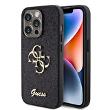 iPhone 15 Pro Max Uyumlu Kılıf Guess Orjinal Lisanslı 4G Büyük Metal Logolu Glitter Kapak Siyah
