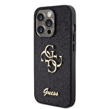 iPhone 15 Pro Max Uyumlu Kılıf Guess Orjinal Lisanslı 4G Büyük Metal Logolu Glitter Kapak Siyah