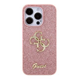 iPhone 15 Pro Max Uyumlu Kılıf Guess Orjinal Lisanslı 4G Büyük Metal Logolu Glitter Kapak Pembe
