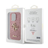 iPhone 15 Pro Max Uyumlu Kılıf Guess Orjinal Lisanslı 4G Büyük Metal Logolu Glitter Kapak Pembe