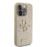 iPhone 15 Pro Uyumlu Kılıf Guess Orjinal Lisanslı 4G Büyük Metal Logolu Glitter Kapak Gold