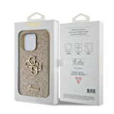 iPhone 15 Pro Max Uyumlu Kılıf Guess Orjinal Lisanslı 4G Büyük Metal Logolu Glitter Kapak Gold