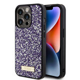 iPhone 15 Pro Uyumlu Kılıf Guess Orjinal Lisanslı Taşlı Arka Yüzey Metal Yazı Logolu Pembe Açık