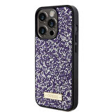 iPhone 15 Pro Uyumlu Kılıf Guess Orjinal Lisanslı Taşlı Arka Yüzey Metal Yazı Logolu Pembe Açık