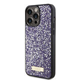 iPhone 15 Pro Max Uyumlu Kılıf Guess Orjinal Lisanslı Taşlı Arka Yüzey Metal Yazı Logolu Pembe Açık