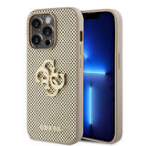 iPhone 15 Pro Uyumlu Kılıf Guess Orjinal Lisanslı Delikli Yazı ve 4G Glitter Büyük Metal Logo Gold