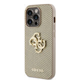iPhone 15 Pro Uyumlu Kılıf Guess Orjinal Lisanslı Delikli Yazı ve 4G Glitter Büyük Metal Logo Gold