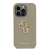 iPhone 15 Pro Uyumlu Kılıf Guess Orjinal Lisanslı Delikli Yazı ve 4G Glitter Büyük Metal Logo Gold