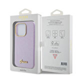 iPhone 15 Pro Uyumlu Kılıf Guess Orjinal Lisanslı Yazı Logolu Glitter Glossy Script Kapak Lila