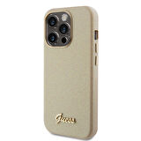 iPhone 15 Pro Max Uyumlu Kılıf Guess Orjinal Lisanslı Yazı Logolu Glitter Glossy Script Kapak Gold