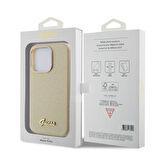 iPhone 15 Pro Max Uyumlu Kılıf Guess Orjinal Lisanslı Yazı Logolu Glitter Glossy Script Kapak Gold