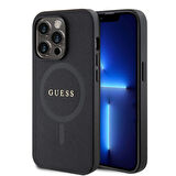 iPhone 15 Pro Max Kılıf Guess Orjinal Lisanslı Magsafe Şarj Özellikli Yazı Logolu Saffiano Siyah