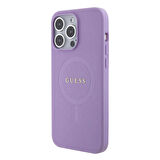 iPhone 15 Pro Max Uyumlu Kılıf Guess Orjinal Lisanslı Magsafe Şarj Yazı Logolu Saffiano Açık Mor