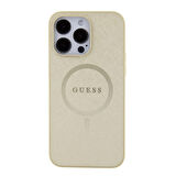 iPhone 15 Pro Max Kılıf Guess Orjinal Lisanslı Magsafe Şarj Özellikli Yazı Logolu Saffiano Krem