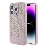 iPhone 15 Pro Max Uyumlu Kılıf Guess Orjinal Lisans Magsafe Şarj Özellik Yazı Logo GCube Desen Pembe