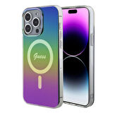 iPhone 15 Pro Max Uyumlu Kılıf Guess Orjinal Lisans Magsafe Şarj Özellik Yazı Logo Iridescent Siyah