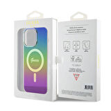iPhone 15 Pro Max Uyumlu Kılıf Guess Orjinal Lisans Magsafe Şarj Özellik Yazı Logo Iridescent Siyah