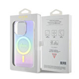 iPhone 15 Pro Max Uyumlu Kılıf Guess Orjinal Lisanslı Magsafe Şarj Özellik Yazı Logo Iridescent Mor