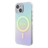iPhone 15 Uyumlu Kılıf Guess Orjinal Lisanslı Magsafe Şarj Özellikli Yazı Logolu Iridescent Turkuaz
