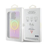 iPhone 15 Pro Max Uyumlu Kılıf Guess Orjinal Lisans Magsafe Şarj Özellik Yazı Logo Iridescent Pembe