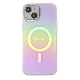 iPhone 15 Plus Uyumlu Kılıf Guess Orjinal Lisanslı Magsafe Şarj Özellik Yazı Logolu Iridescent Pembe