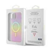 iPhone 15 Plus Uyumlu Kılıf Guess Orjinal Lisanslı Magsafe Şarj Özellik Yazı Logolu Iridescent Pembe
