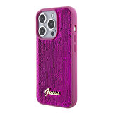 iPhone 15 Pro Kılıf Guess Orjinal Lisanslı Pullu Arka Yüzey Metal Yazı Logolu Sequin Script Pembe