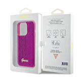 iPhone 15 Pro Kılıf Guess Orjinal Lisanslı Pullu Arka Yüzey Metal Yazı Logolu Sequin Script Pembe