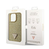 iPhone 15 Pro Uyumlu Kılıf Guess Orjinal Lisanslı Taşlı Arka Yüzey Üçgen Logolu Kapak Gold
