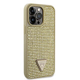 iPhone 15 Pro Max Uyumlu Kılıf Guess Orjinal Lisanslı Taşlı Arka Yüzey Üçgen Logolu Kapak Gold