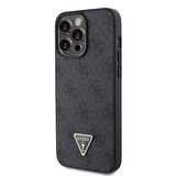 iPhone 15 Pro Max Kılıf Guess Lisanslı PU Deri Askılı Taşlı Üçgen Logo 4G Strass Crossbody Siyah