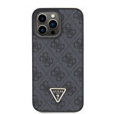 iPhone 15 Pro Max Kılıf Guess Lisanslı PU Deri Askılı Taşlı Üçgen Logo 4G Strass Crossbody Siyah