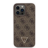 iPhone 15 Pro Max Kılıf Guess Lisanslı PU Deri Askılı Taşlı 4G Desenli Strass Crossbody Kahverengi